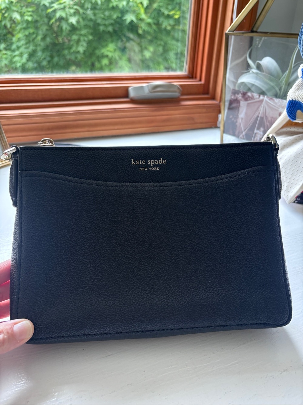 Kate Spade Rory Black Pebbled Leather Crossbody with Gold Hardware
